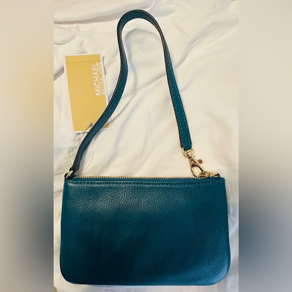 NWT, Michael Kors; Teal Leather Wristlet - Picture 3 of 5